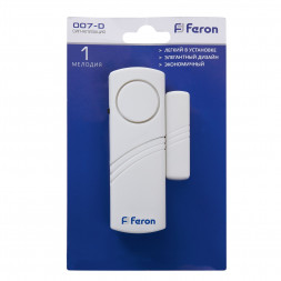 Звонок-сигнализация дверной беспроводной Feron 007-D Электрический 1 мелодия белый с питанием от батареек арт.23602