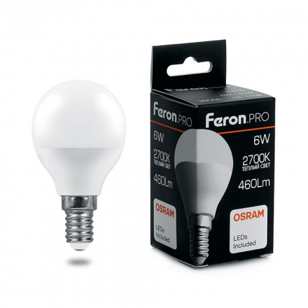 Лампа светодиодная Feron.PRO LB-1406 Шарик E14 6W 2700K арт.38065